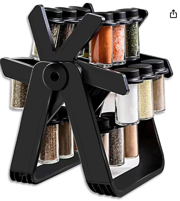 Rotating Spice Rack Organizer with 18 Glass Spice Jars, Revolving Spice Rack Set, 360° Degree Rotating Ferris Wheel Spice Rack, Removable Spice Rack